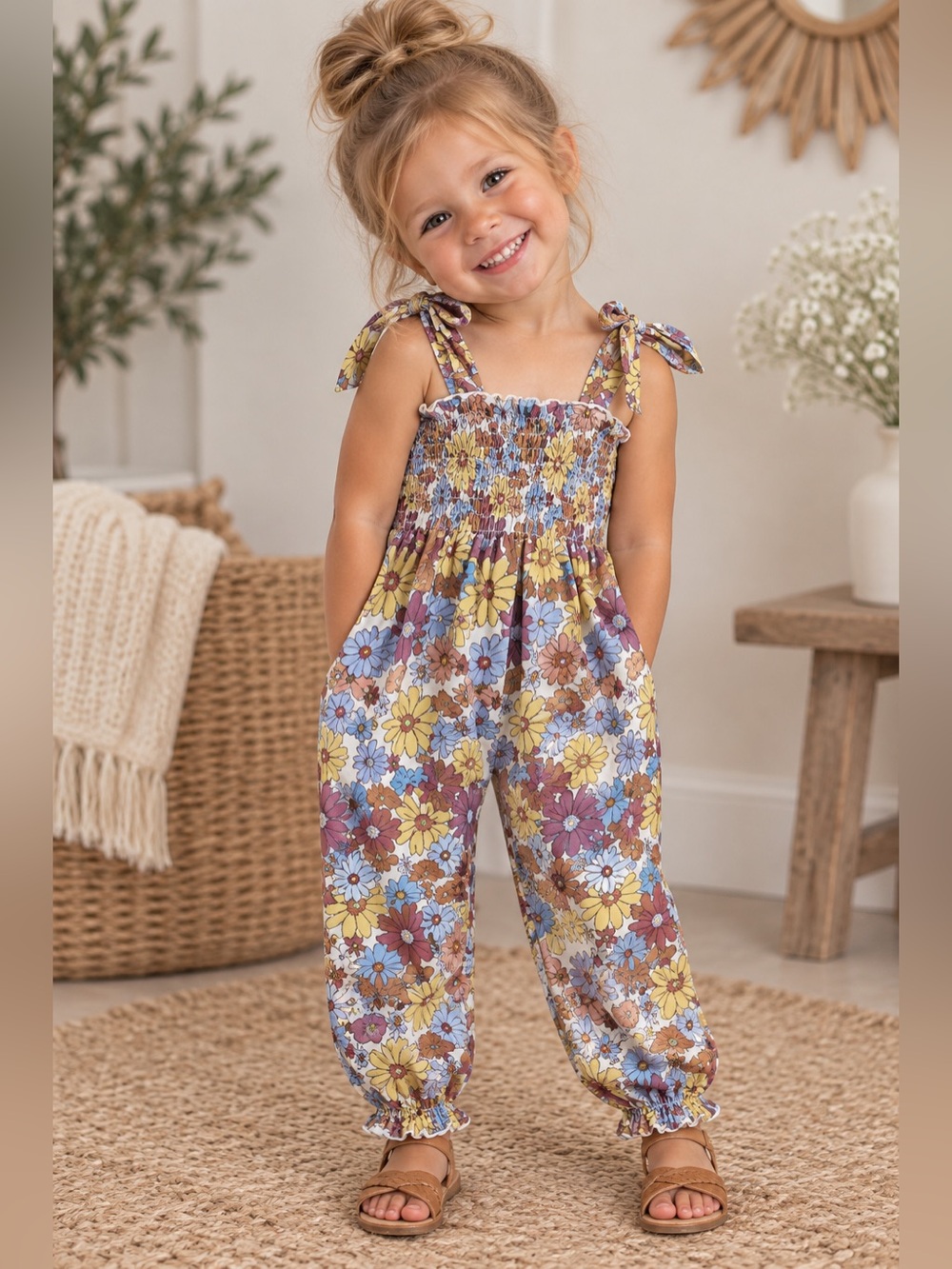Adjustable Toddler Floral Jumpsuit